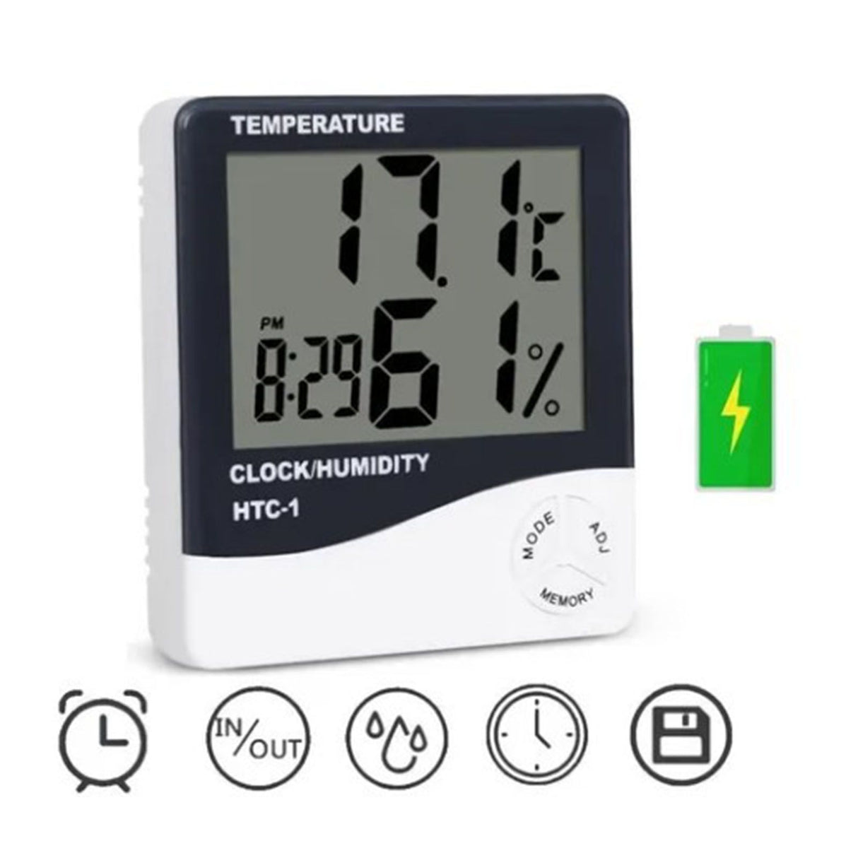 Mini Digital Thermometer Hygrometer Clock Indoor Room Temperature Humidity Gauge Meter Monitor