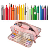 Pencil Pouch With 3 Compartments Large Capacity Double Opening Soft Canvas Dustproof Zipper Pencil Case for Students Pink