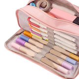Pencil Pouch With 3 Compartments Large Capacity Double Opening Soft Canvas Dustproof Zipper Pencil Case for Students Pink