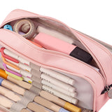 Pencil Pouch With 3 Compartments Large Capacity Double Opening Soft Canvas Dustproof Zipper Pencil Case for Students Pink - Extra Image