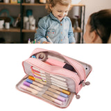 Pencil Pouch With 3 Compartments Large Capacity Double Opening Soft Canvas Dustproof Zipper Pencil Case for Students Pink - Extra Image