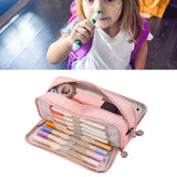Pencil Pouch With 3 Compartments Large Capacity Double Opening Soft Canvas Dustproof Zipper Pencil Case for Students Pink