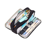 Pencil Pouch With 3 Compartments Large Capacity Double Opening Soft Canvas Dustproof Zipper Pencil Case for Students Black