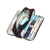 Pencil Pouch With 3 Compartments Large Capacity Double Opening Soft Canvas Dustproof Zipper Pencil Case for Students Black