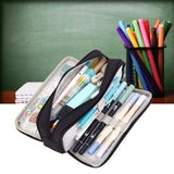 Pencil Pouch With 3 Compartments Large Capacity Double Opening Soft Canvas Dustproof Zipper Pencil Case for Students Black - Rear View