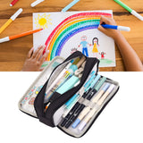 Pencil Pouch With 3 Compartments Large Capacity Double Opening Soft Canvas Dustproof Zipper Pencil Case for Students Black