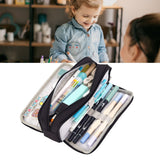 Pencil Pouch With 3 Compartments Large Capacity Double Opening Soft Canvas Dustproof Zipper Pencil Case for Students Black
