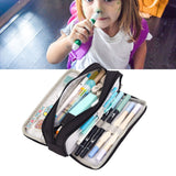 Pencil Pouch With 3 Compartments Large Capacity Double Opening Soft Canvas Dustproof Zipper Pencil Case for Students Black - Extra Image