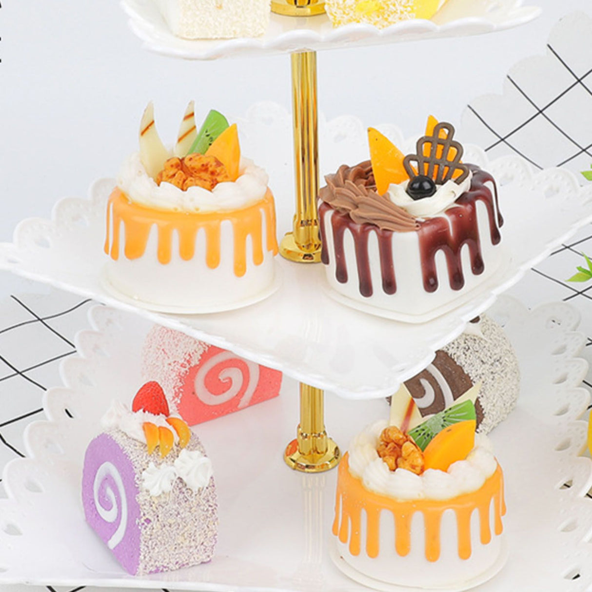 White 3 Tier Cupcake Stand Stable Plastic Decorative Square Dessert Serving Tray Rack for Weddings Parties