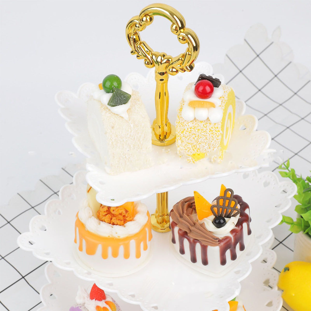 White 3 Tier Cupcake Stand Stable Plastic Decorative Square Dessert Serving Tray Rack for Weddings Parties