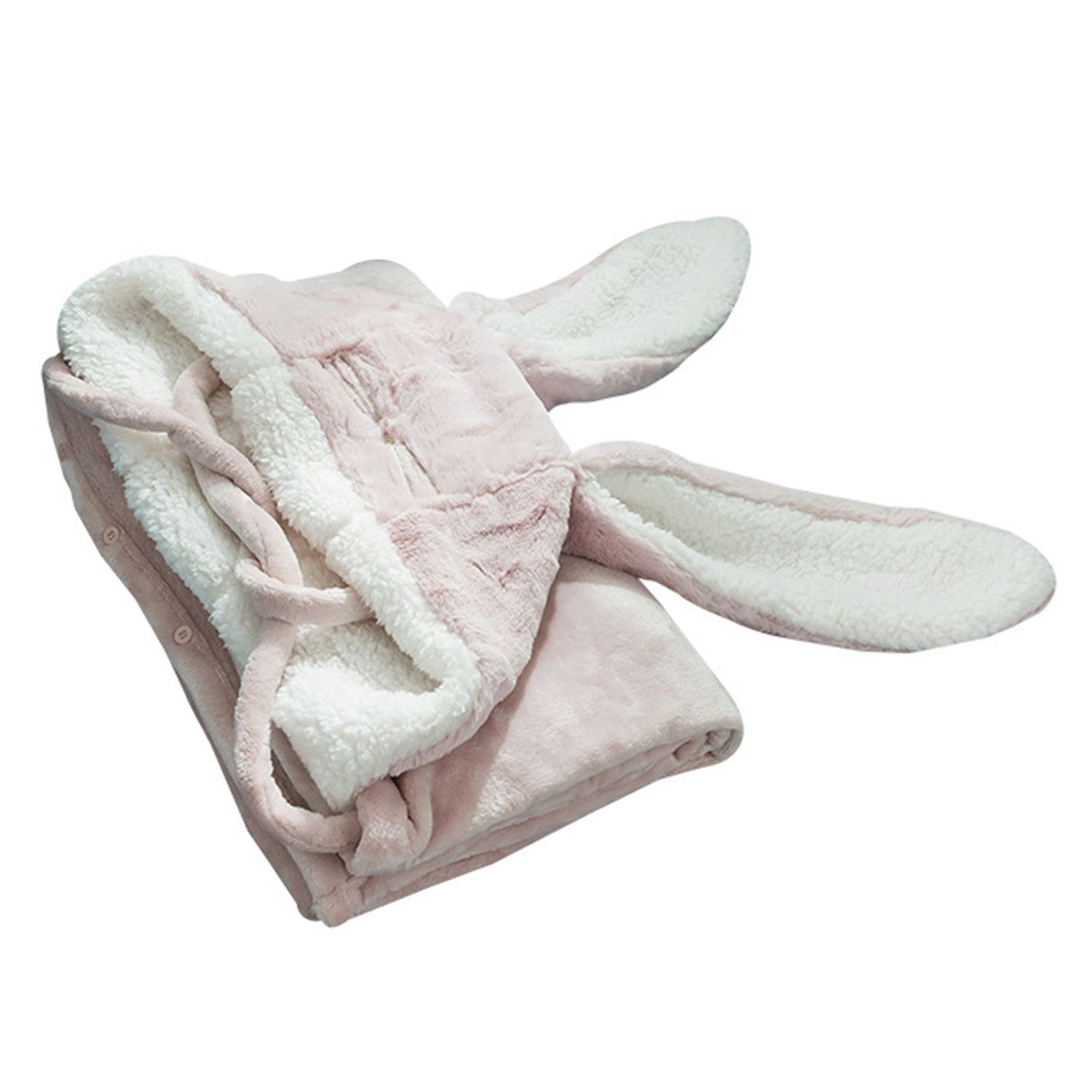 Hooded Blanket Wearable Polyester Plush Rabbit Ear Hooded Blanket Throw Soft Warm Blanket for Home Pink Large