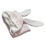 Hooded Blanket Wearable Polyester Plush Rabbit Ear Hooded Blanket Throw Soft Warm Blanket for Home Pink Large