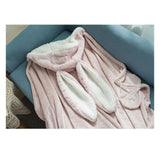 Hooded Blanket Wearable Polyester Plush Rabbit Ear Hooded Blanket Throw Soft Warm Blanket for Home Pink Large - Extra Image