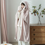 Hooded Blanket Wearable Polyester Plush Rabbit Ear Hooded Blanket Throw Soft Warm Blanket for Home Pink Large - Extra Image