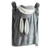 Hooded Blanket Wearable Polyester Plush Rabbit Ear Hooded Blanket Throw Soft Warm Blanket for Home Dark Gray Large