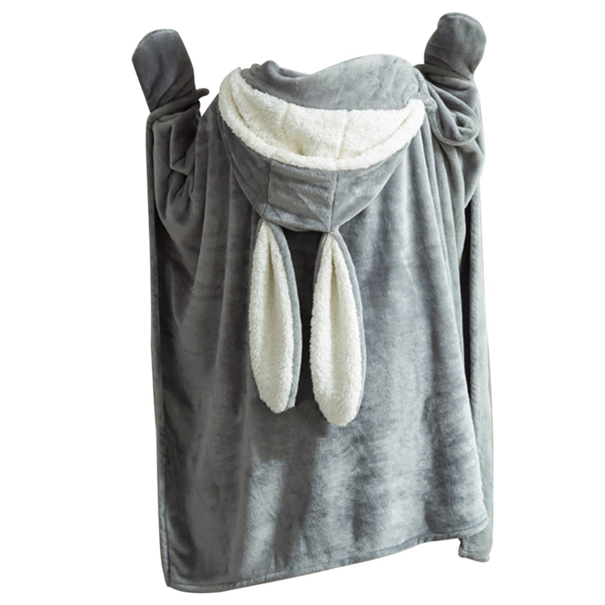 Hooded Blanket Wearable Polyester Plush Rabbit Ear Hooded Blanket Throw Soft Warm Blanket for Home Dark Gray Large
