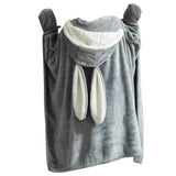 Hooded Blanket Wearable Polyester Plush Rabbit Ear Hooded Blanket Throw Soft Warm Blanket for Home Dark Gray Large