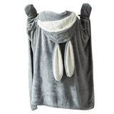 Hooded Blanket Wearable Polyester Plush Rabbit Ear Hooded Blanket Throw Soft Warm Blanket for Home Dark Gray Large