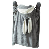 Hooded Blanket Wearable Polyester Plush Rabbit Ear Hooded Blanket Throw Soft Warm Blanket for Home Dark Gray Large