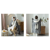 Hooded Blanket Wearable Polyester Plush Rabbit Ear Hooded Blanket Throw Soft Warm Blanket for Home Dark Gray Large