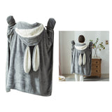 Hooded Blanket Wearable Polyester Plush Rabbit Ear Hooded Blanket Throw Soft Warm Blanket for Home Dark Gray Large