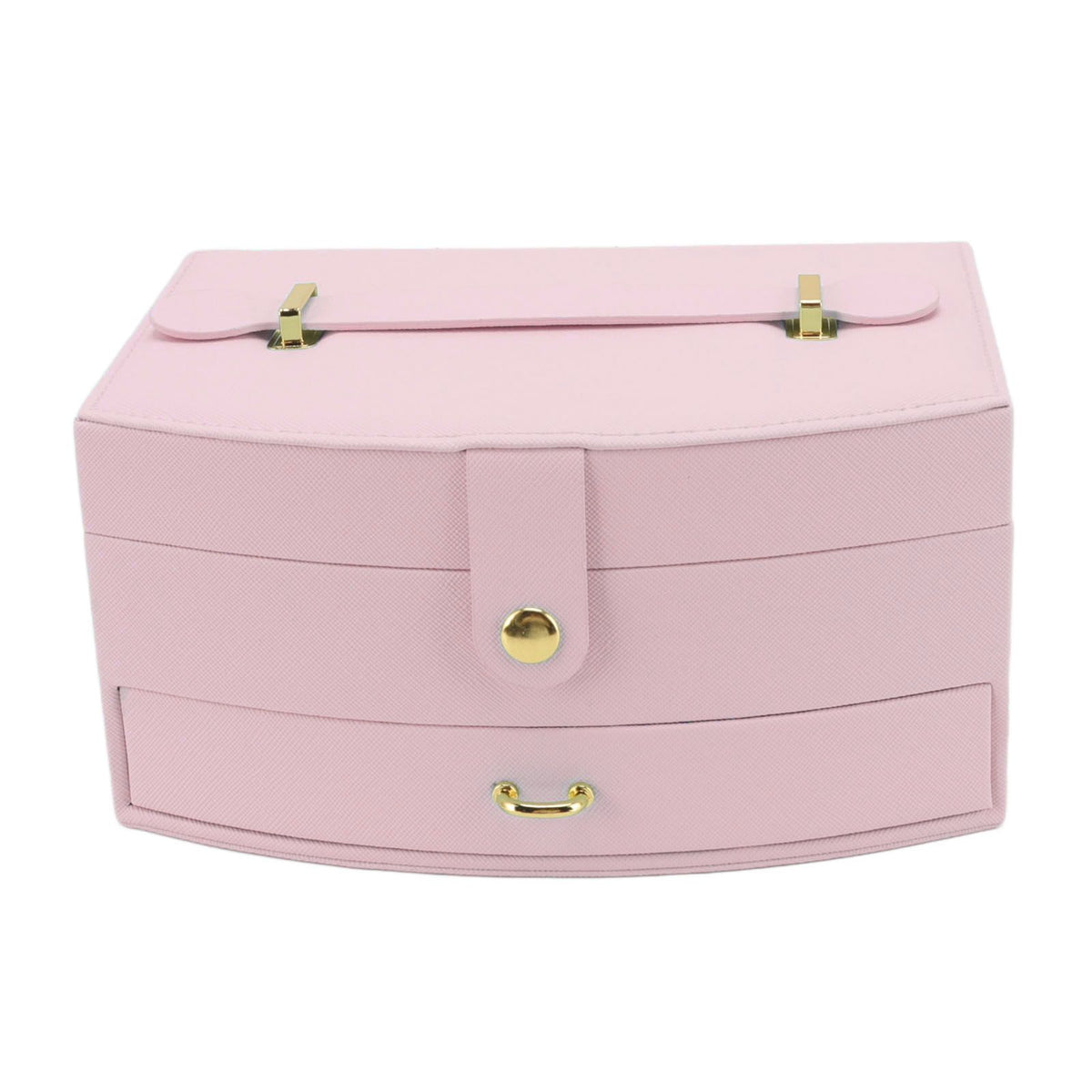 Travel Jewelry Case Portable 2 Layers PU Leather Jewelry Storage Holder Box with Clasp and Handle for Earrings Necklace Pink