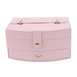 Travel Jewelry Case Portable 2 Layers PU Leather Jewelry Storage Holder Box with Clasp and Handle for Earrings Necklace Pink