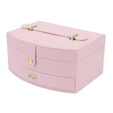 Travel Jewelry Case Portable 2 Layers PU Leather Jewelry Storage Holder Box with Clasp and Handle for Earrings Necklace Pink