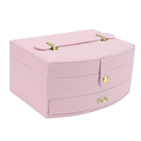 Travel Jewelry Case Portable 2 Layers PU Leather Jewelry Storage Holder Box with Clasp and Handle for Earrings Necklace Pink