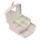 Travel Jewelry Case Portable 2 Layers PU Leather Jewelry Storage Holder Box with Clasp and Handle for Earrings Necklace Pink