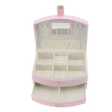 Travel Jewelry Case Portable 2 Layers PU Leather Jewelry Storage Holder Box with Clasp and Handle for Earrings Necklace Pink