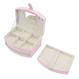Travel Jewelry Case Portable 2 Layers PU Leather Jewelry Storage Holder Box with Clasp and Handle for Earrings Necklace Pink