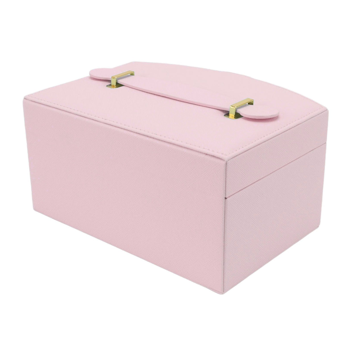 Travel Jewelry Case Portable 2 Layers PU Leather Jewelry Storage Holder Box with Clasp and Handle for Earrings Necklace Pink