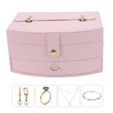 Travel Jewelry Case Portable 2 Layers PU Leather Jewelry Storage Holder Box with Clasp and Handle for Earrings Necklace Pink