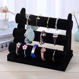 Velvet Jewelry Tower 3 Layers Watch Bracelet Holder Necklace Jewelry Display Stand Black Jewelry Stand - Side View