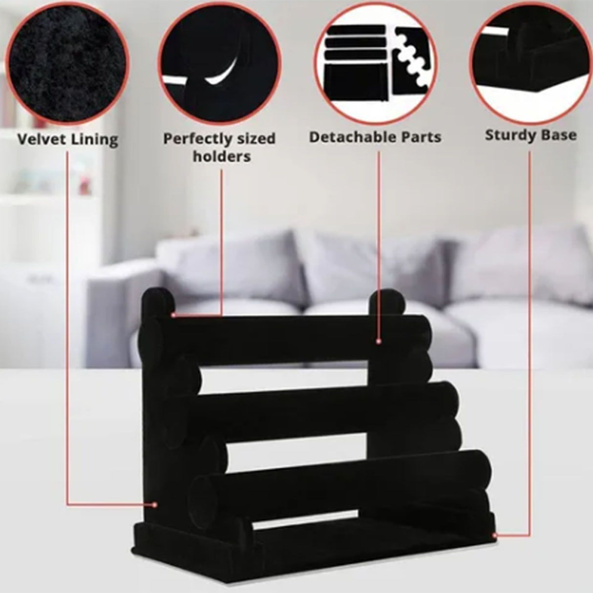 Velvet Jewelry Tower 3 Layers Watch Bracelet Holder Necklace Jewelry Display Stand Black Jewelry Stand