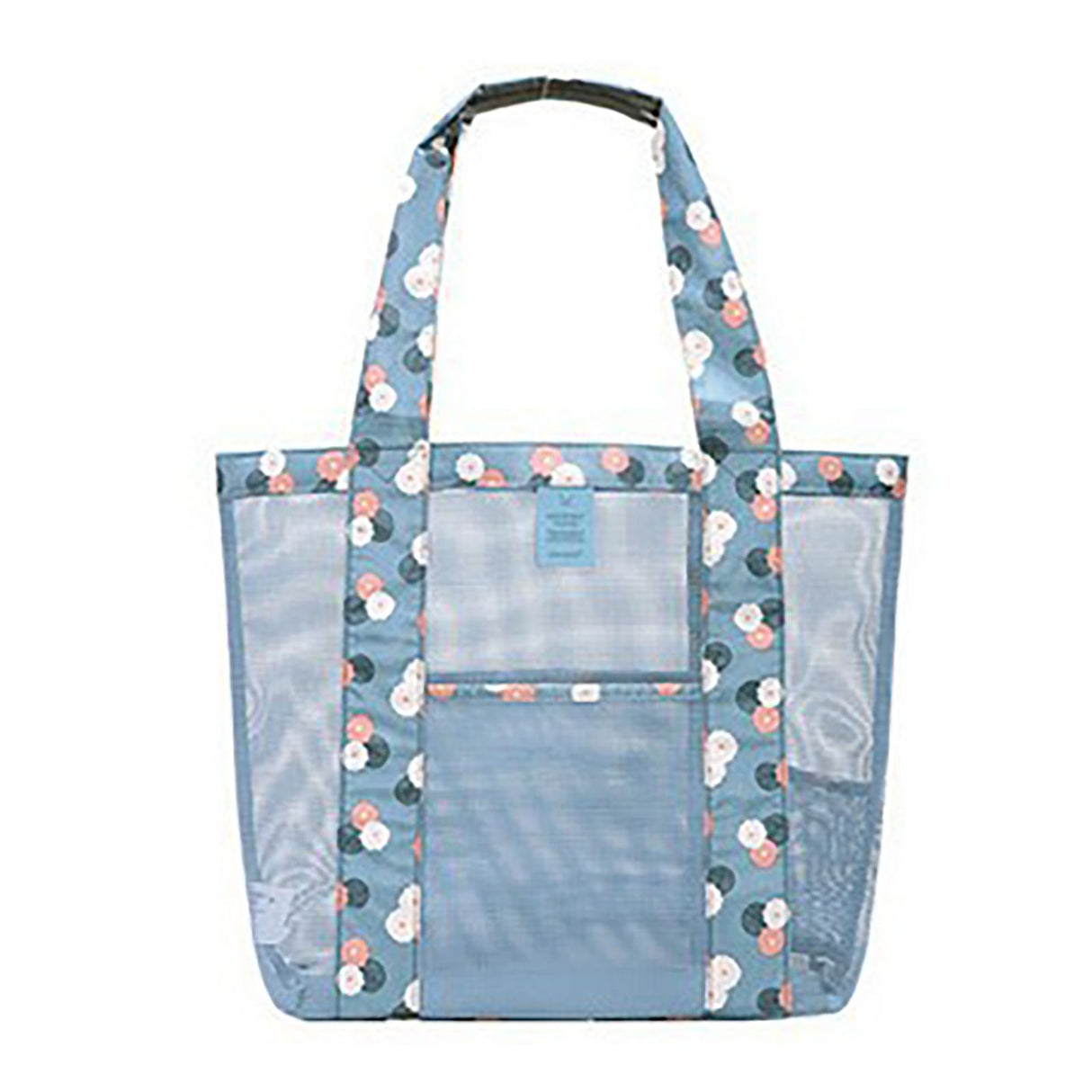Beach Tote Waterproof Large Capacity Casual Oxford Cloth Women Mesh Handbag for Shopping Swimming Blue Flower