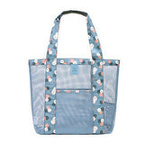 Beach Tote Waterproof Large Capacity Casual Oxford Cloth Women Mesh Handbag for Shopping Swimming Blue Flower