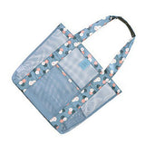 Beach Tote Waterproof Large Capacity Casual Oxford Cloth Women Mesh Handbag for Shopping Swimming Blue Flower - Front View