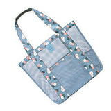Beach Tote Waterproof Large Capacity Casual Oxford Cloth Women Mesh Handbag for Shopping Swimming Blue Flower - Side View