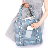 Beach Tote Waterproof Large Capacity Casual Oxford Cloth Women Mesh Handbag for Shopping Swimming Blue Flower - Rear View