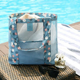 Beach Tote Waterproof Large Capacity Casual Oxford Cloth Women Mesh Handbag for Shopping Swimming Blue Flower