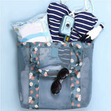Beach Tote Waterproof Large Capacity Casual Oxford Cloth Women Mesh Handbag for Shopping Swimming Blue Flower