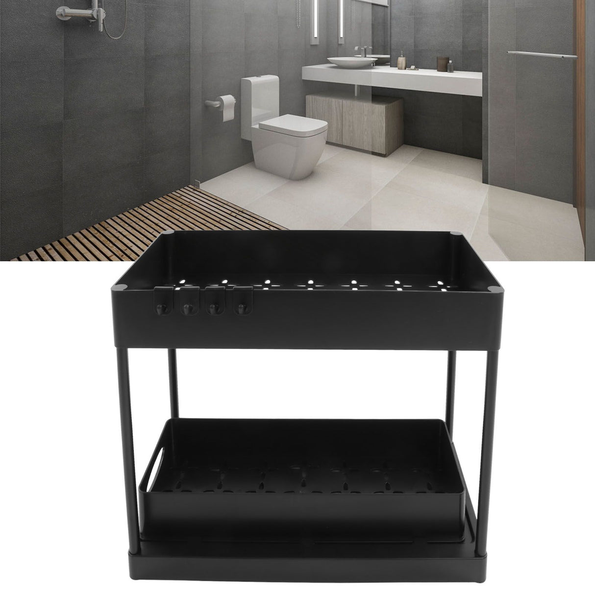Under Sink Organizers Large Capacity Slide Out Storage Baskets for Bathrooms Kitchens Closets Laundry Rooms Offices Black