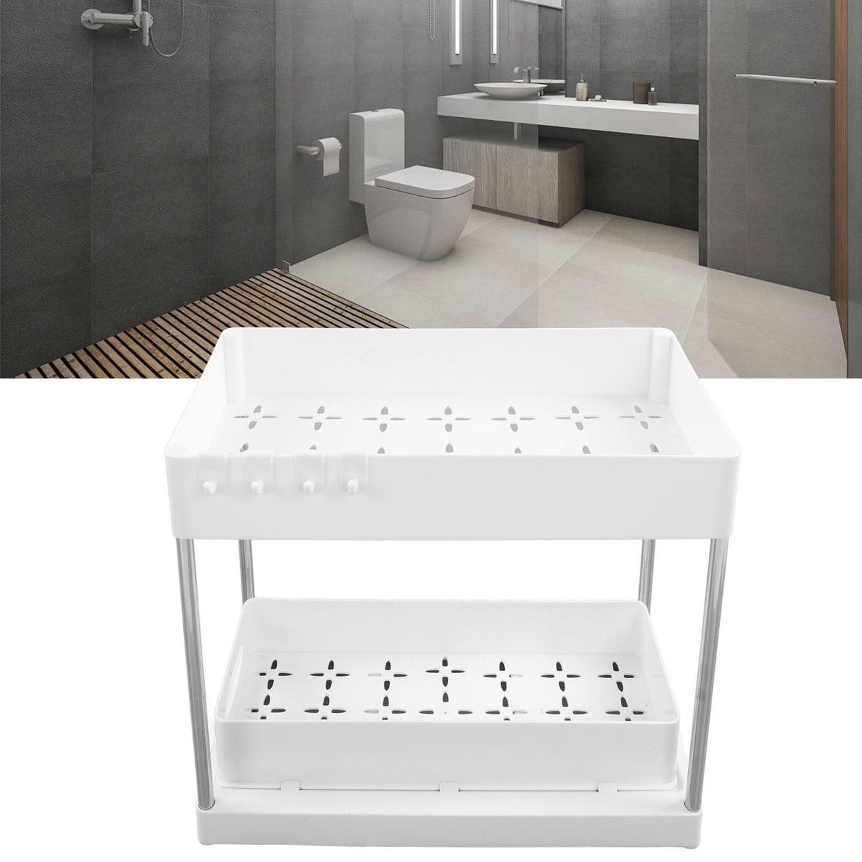 Under Sink Organizers Large Capacity Slide Out Storage Baskets for Bathrooms Kitchens Closets Laundry Rooms Offices White
