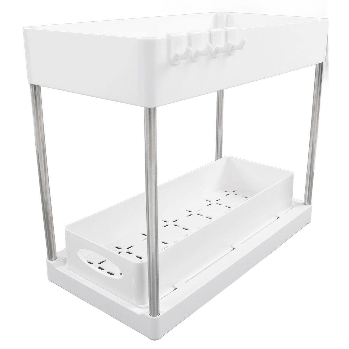 Slide Out Storage Baskets ABS Under Sink Organizer Cabinet Sliding Drawers for Kitchen Bathroom Cosmetic Storage White