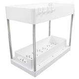Slide Out Storage Baskets ABS Under Sink Organizer Cabinet Sliding Drawers for Kitchen Bathroom Cosmetic Storage White - Front View