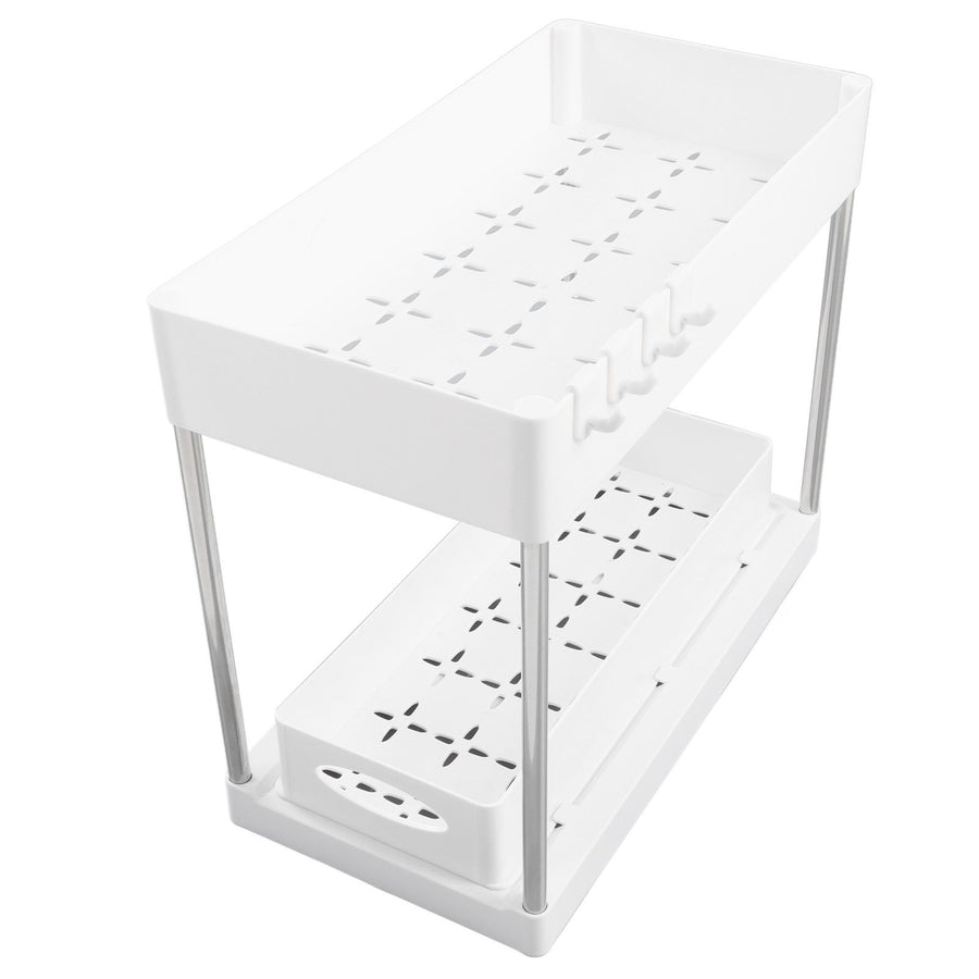 Slide Out Storage Baskets ABS Under Sink Organizer Cabinet Sliding Drawers for Kitchen Bathroom Cosmetic Storage White