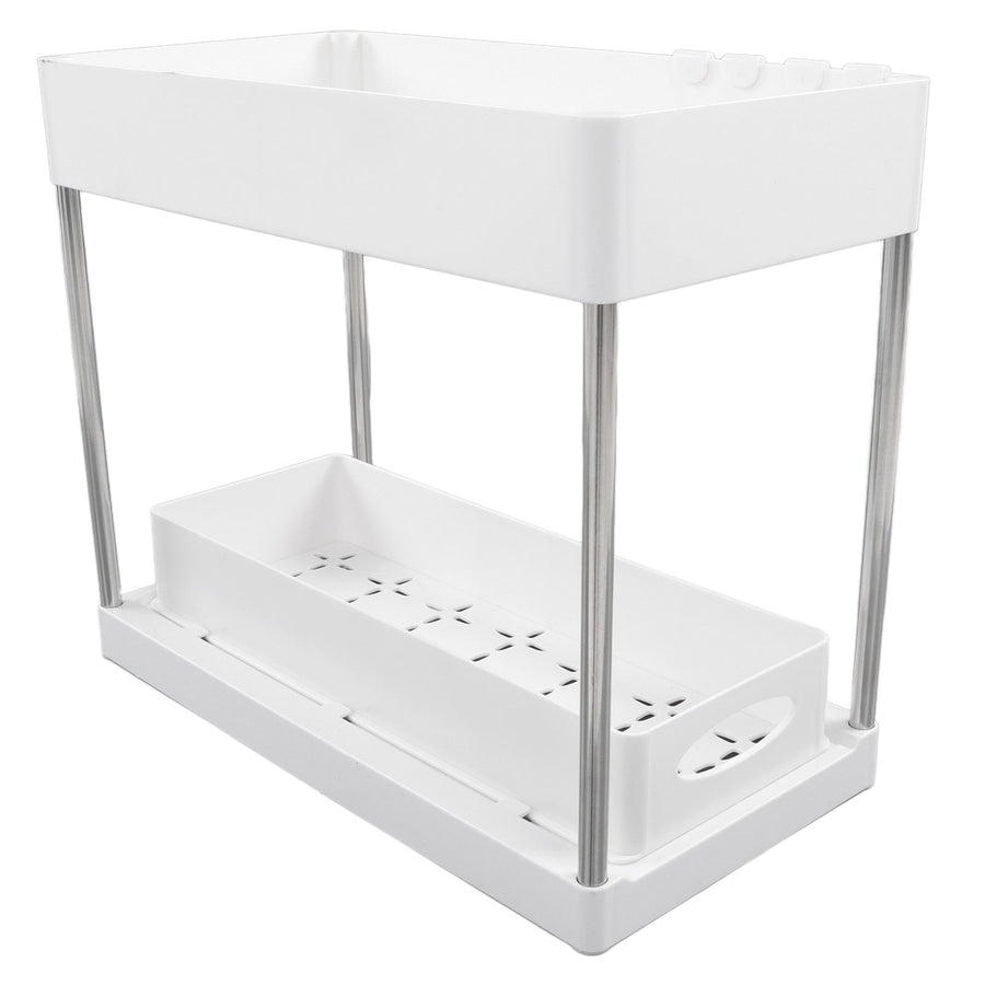 Slide Out Storage Baskets ABS Under Sink Organizer Cabinet Sliding Drawers for Kitchen Bathroom Cosmetic Storage White