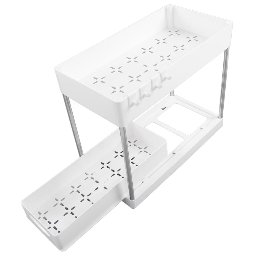 Slide Out Storage Baskets ABS Under Sink Organizer Cabinet Sliding Drawers for Kitchen Bathroom Cosmetic Storage White